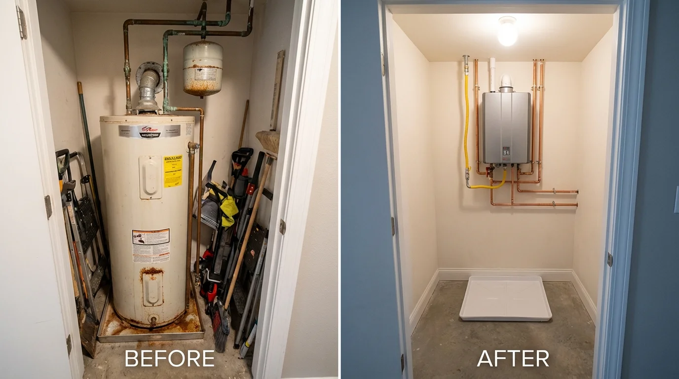 Tank water heater versus wall-mounted tankless unit comparison for Little Elm, TX homeowners
