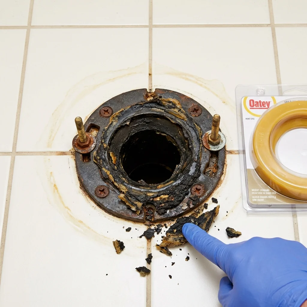 Failed wax ring showing water seepage at the base of a toilet in a Little Elm, TX home