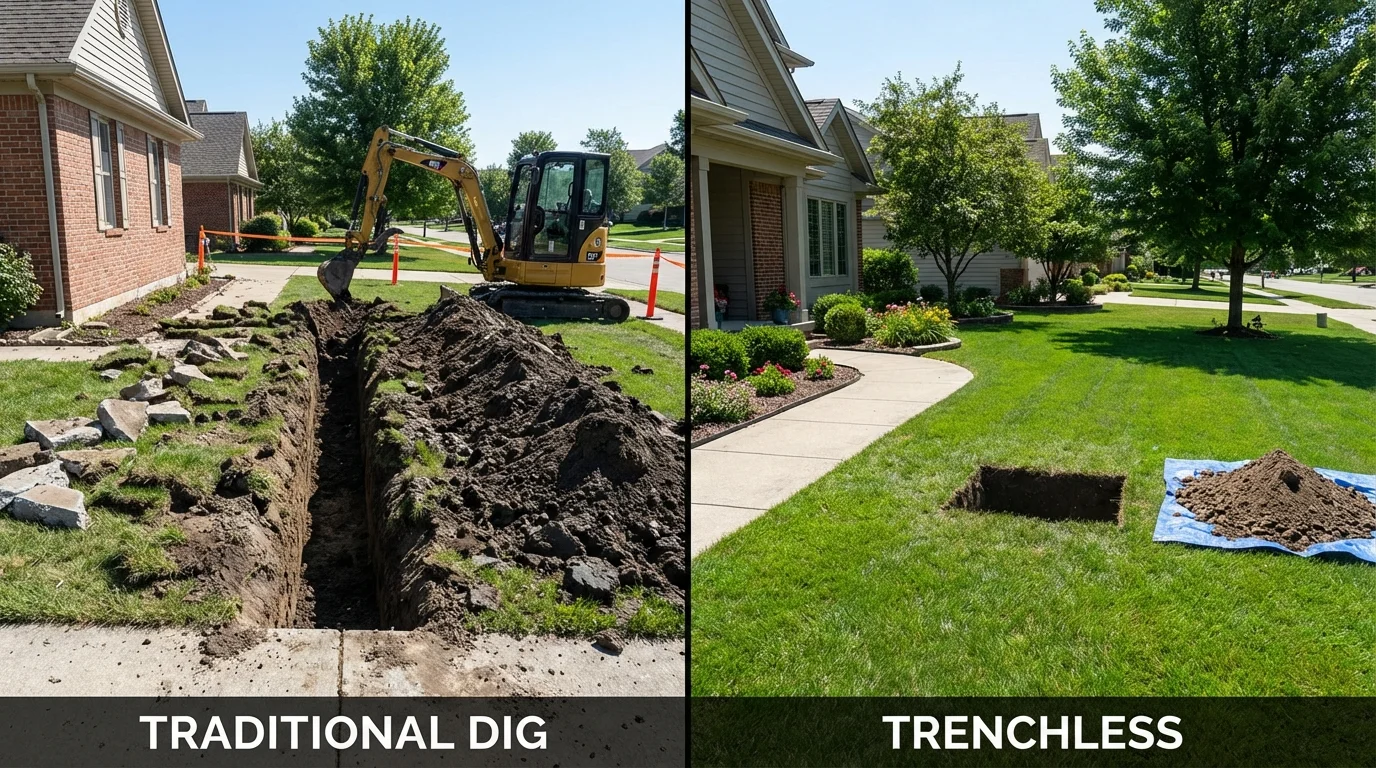 Trenchless sewer repair with minimal yard damage versus traditional excavation in Little Elm, TX